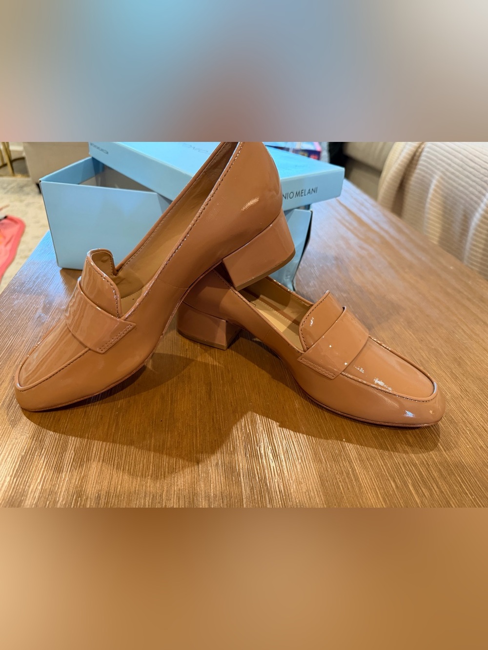 Antonio Melani Patent Leather Loafers in Tan NWB